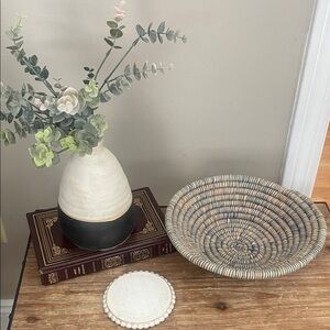 Elegant Brown & Cream Studio Pottery with absolutely gorgeous, weaved bowl
